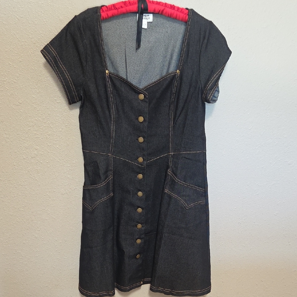 Unique Vintage Black Denim Mini Dress